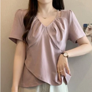 cn-11134207-7ras8-mctebllc2pz49b.webp Women's Korean Style Loose-Fit Purple Short Sleeve Top