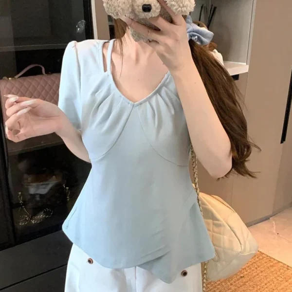Women's Korean Style Loose-Fit Purple Short Sleeve Top