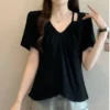 Women's Korean Style Loose-Fit Purple Short Sleeve Top