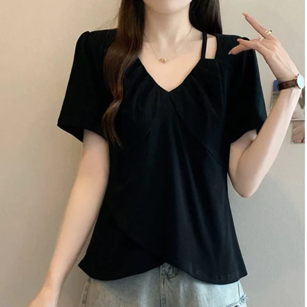 Women's Korean Style Loose-Fit Purple Short Sleeve Top