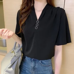 Women's White V-Neck Blouse